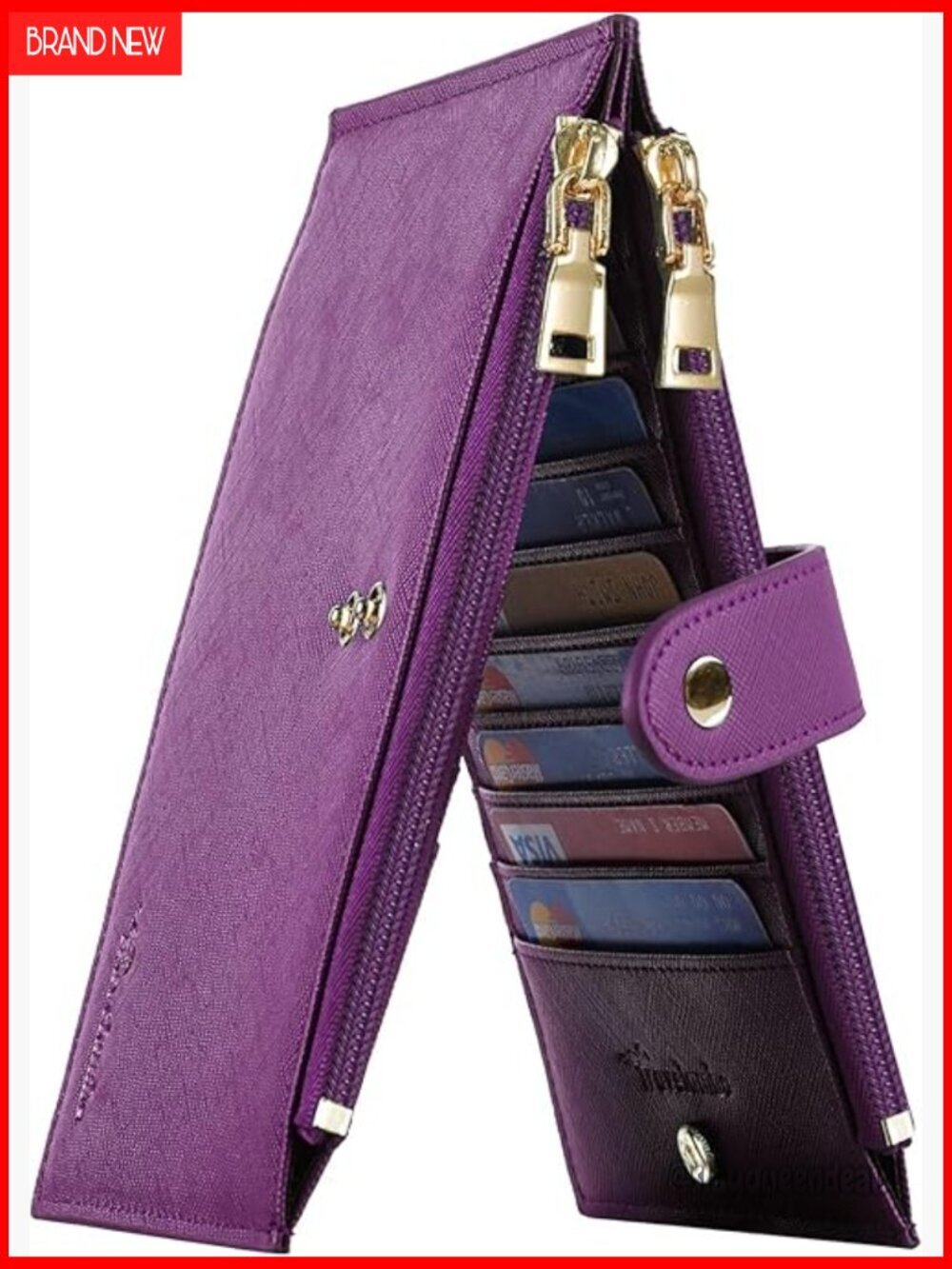 Large RFID Blocking Bifold Wallet with Zipper Pocket for Women